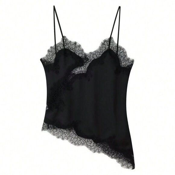 Women's Satin Lace Trim Camisole top Black - Picture 4 of 5